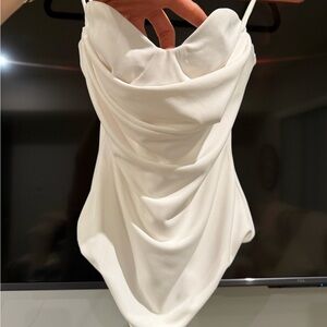 Zara White Draped Cowl Neck Bodysuit